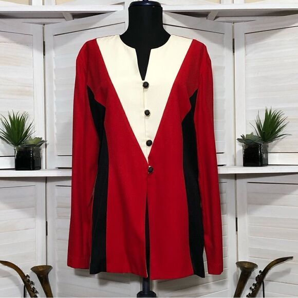 Vintage Harlequin Blazer Coat White Black Red - Medium - Picture 1 of 5